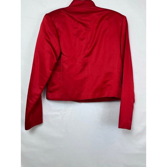 Blassport Women's Size 8 Red Satin Asian Inspired Button Front Cropped Jacket - Picture 6 of 9